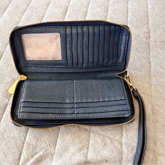 MICHAEL KORS Navy Blue Pebble Leather Full Zippered Wallet Wristlet Orig $145 - Picture 7 of 12